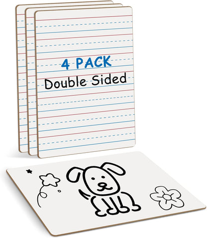 4-Pack Mini Dry Erase Boards, 6"x9" Double-Sided Lined Whiteboards for Students, Teachers – Reusable Boards for Math, English, Handwriting Practice, Ideal for Classroom & Homeschool Learning