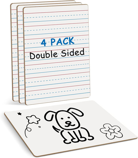 4-Pack Mini Dry Erase Boards, 6"x9" Double-Sided Lined Whiteboards for Students, Teachers – Reusable Boards for Math, English, Handwriting Practice, Ideal for Classroom & Homeschool Learning