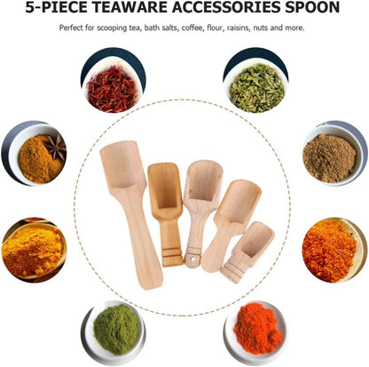 Bath Salt Scoop: 5PCS Mini Wooden Spoon Mini Bath Salt Spoon Tea Scoop Wooden Candy Small Spice s for Flour, Sugar, Cereal, (5 Sizes)