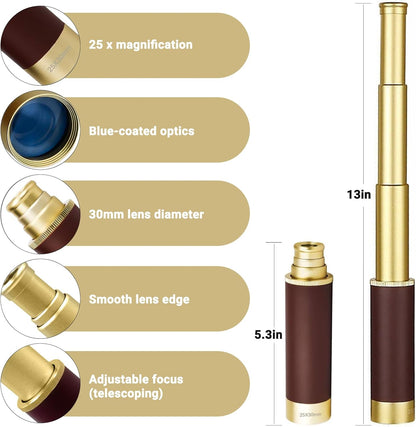 Retro Pirate Telescope Zoomable with Treasure Map 25x30 Spyglass Portable Collapsible Handheld Telescope Vintage Monocular for Kids & Survival Gear