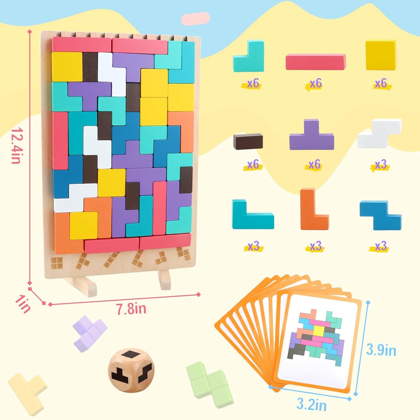 JONEG Games for 3+ Year Olds Kids- Wooden Stacking Puzzles - Brain Teasers 3D Russian Blocks Board - STEM Montessori Toys for Ages 3 4 5 6 7 10 - Gift for Toddlers Classroom Travel