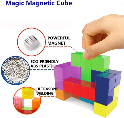 Magnetic Soma Cube Block- Children's Educational Toys Magnetic Tiles for Kids Stress Relief Toy Puzzle Cubes to Develops Intelligence, Ideal for Birthday Gifts (Crystal)