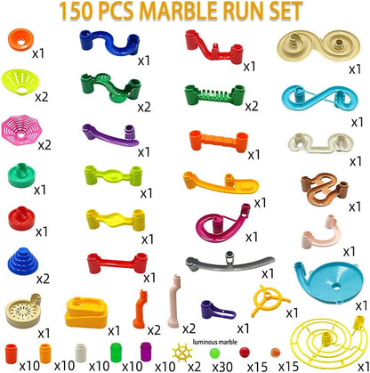 DSHMIXIA Marble Run Marble Maze Race Track with Glowing Marbles for Kids Ages 3-4-8-10 Sturdy Building Toys Kids Games Amazing Fun Gifts (Super)