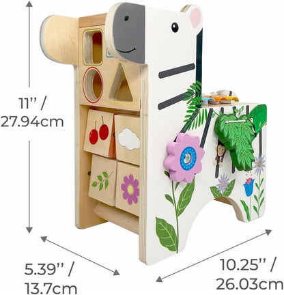 Teamson Kids Preschool Play Lab 7-in-1 Large Wooden Activity Cube Station Center Bead Maze and Counting for Kids Baby Toys, Natural