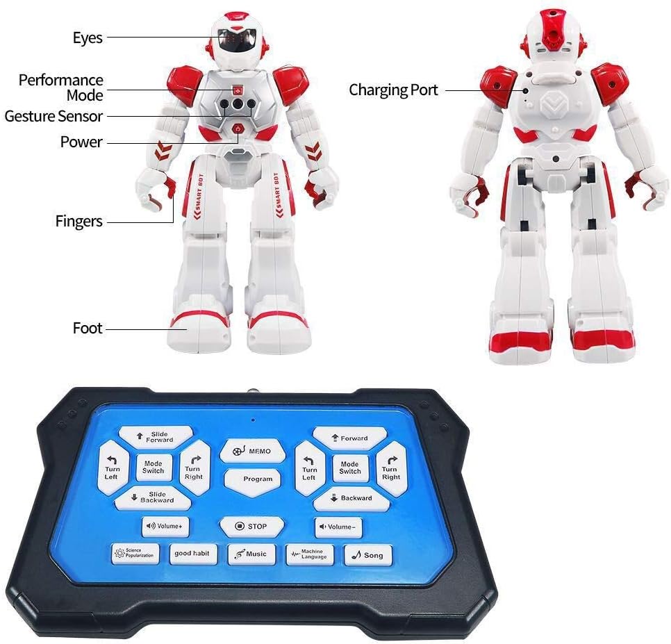 Remote Control Robot for Kids,Intellectual Gesture Sensor Programmable Robots with Infrared Controller Early Education Toys can Dance Sing Walk,Best Gift for Children (Blue/White)