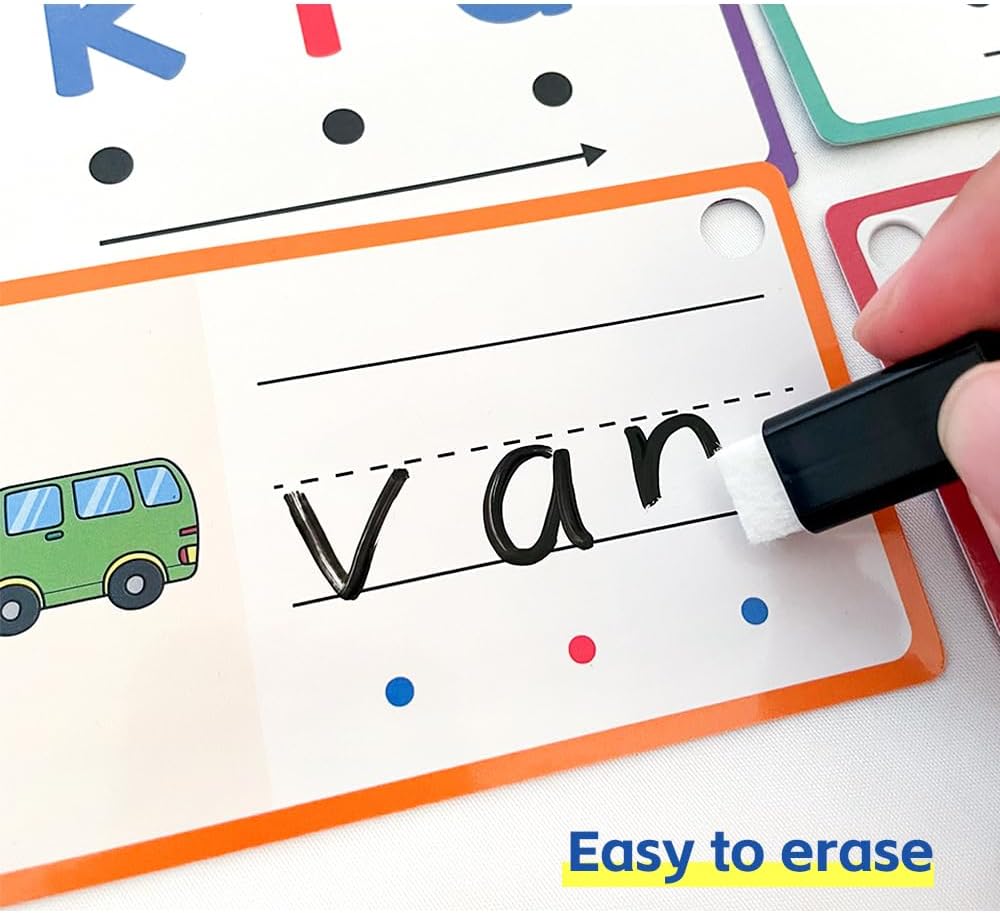 Lachilly Montessori CVC Words Writing Cards, Phonics Games Flash Card, Beginning Phonics Word Builders, Sorting Spelling Word Learning Aids, Speech Therapy Toys for Kids, 60 Cards