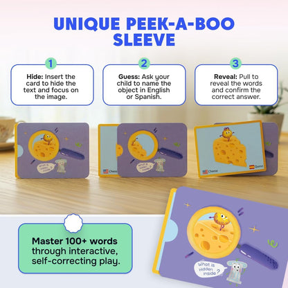 Kidrox Squad Alphabet Flashcards for Kids – 26 Slide-Reveal Cards in English & Spanish | Magic Pull-Tab Bilingual Learning Game for Toddlers & Preschoolers Age 3+