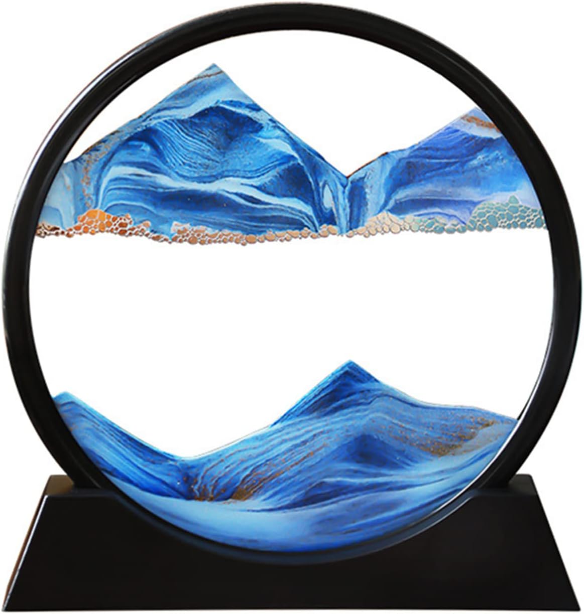 Arthink Moving Sand Art Picture in Motion Round Glass 3D Deep Sea Landscape, Dynamic Sand Art Sandscapes, Sensory Relaxing Desktop