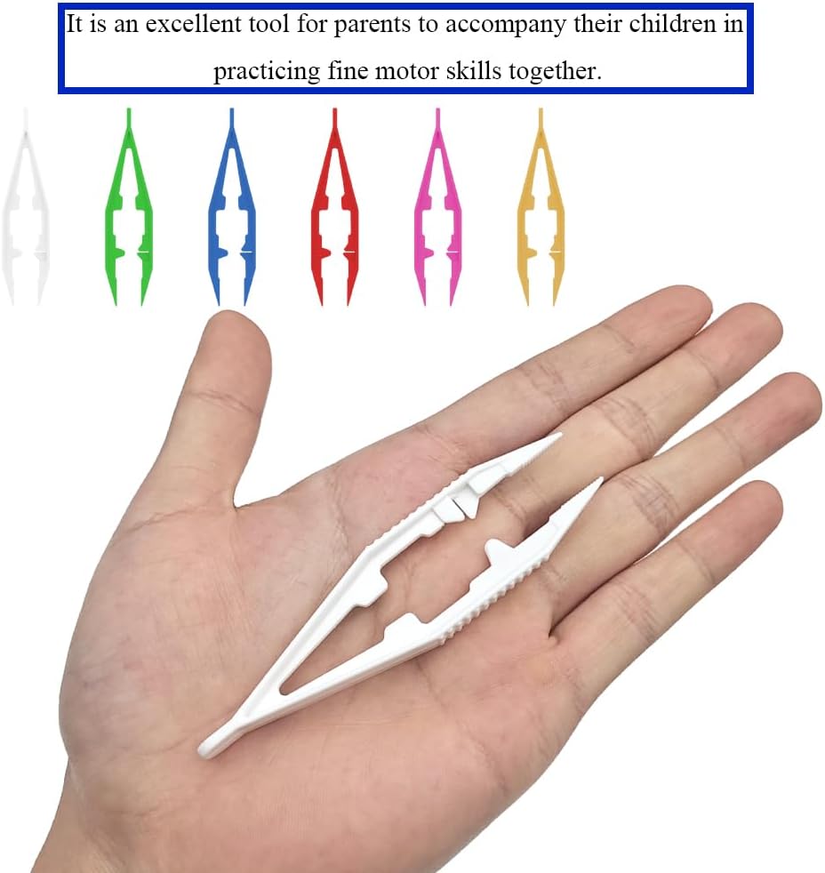 Ckyleole 9 Pieces 3 Colors Plastic Tweezers 4.13 Inch Craft Tweezers Forceps Thickened Plastic Sturdy Fine Motor Skill Learning for Perler Beads Jewelry Making Family Classroom School