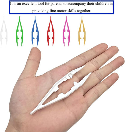 Ckyleole 9 Pieces 3 Colors Plastic Tweezers 4.13 Inch Craft Tweezers Forceps Thickened Plastic Sturdy Fine Motor Skill Learning for Perler Beads Jewelry Making Family Classroom School