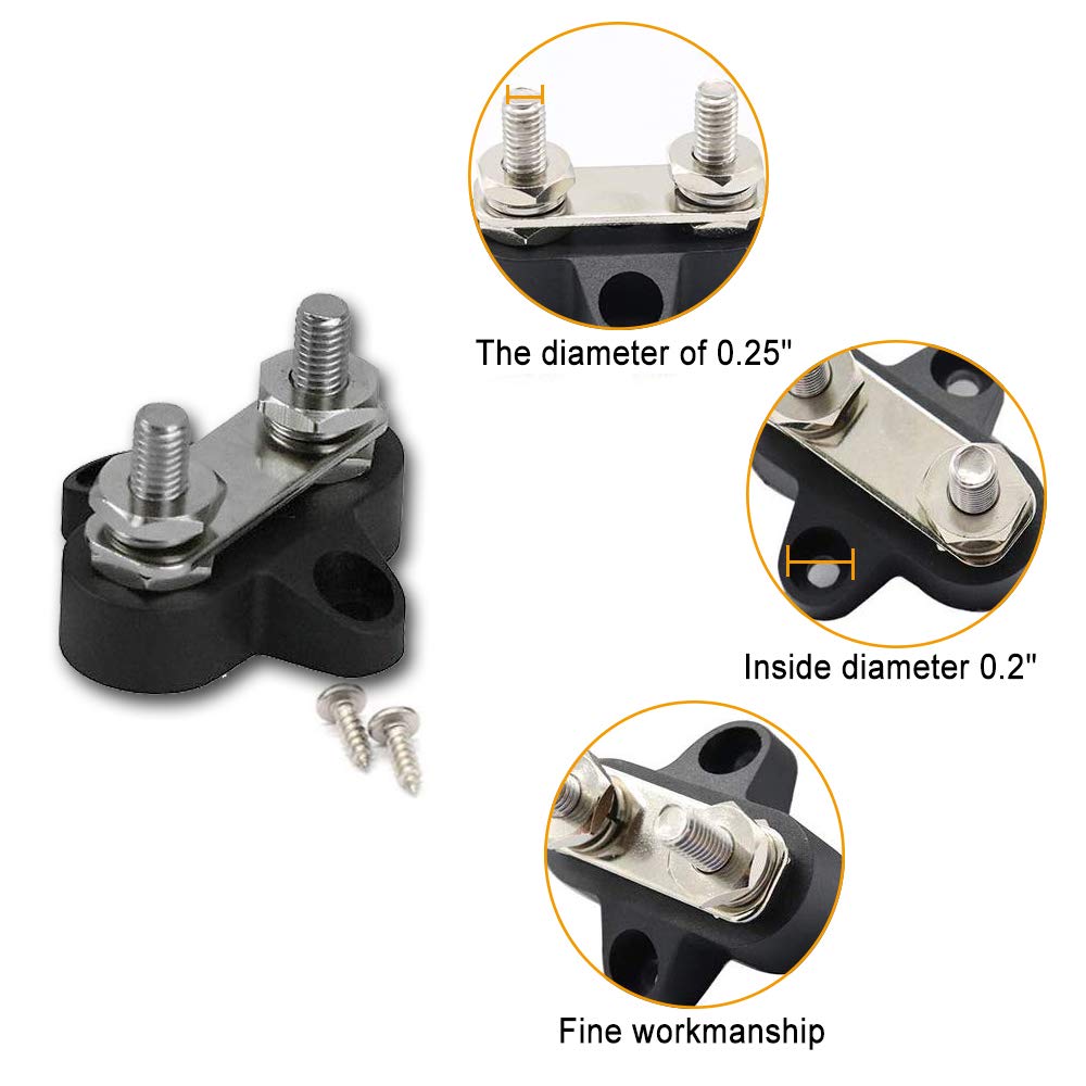 Heart Horse Bus Bar Terminal Block, Power Stud Battery Junction Post 1/4" Power Distribution Block Positive Negative for Truck RV Boat, Dual Power Stud DC 48V 250A (Red & Black Set)
