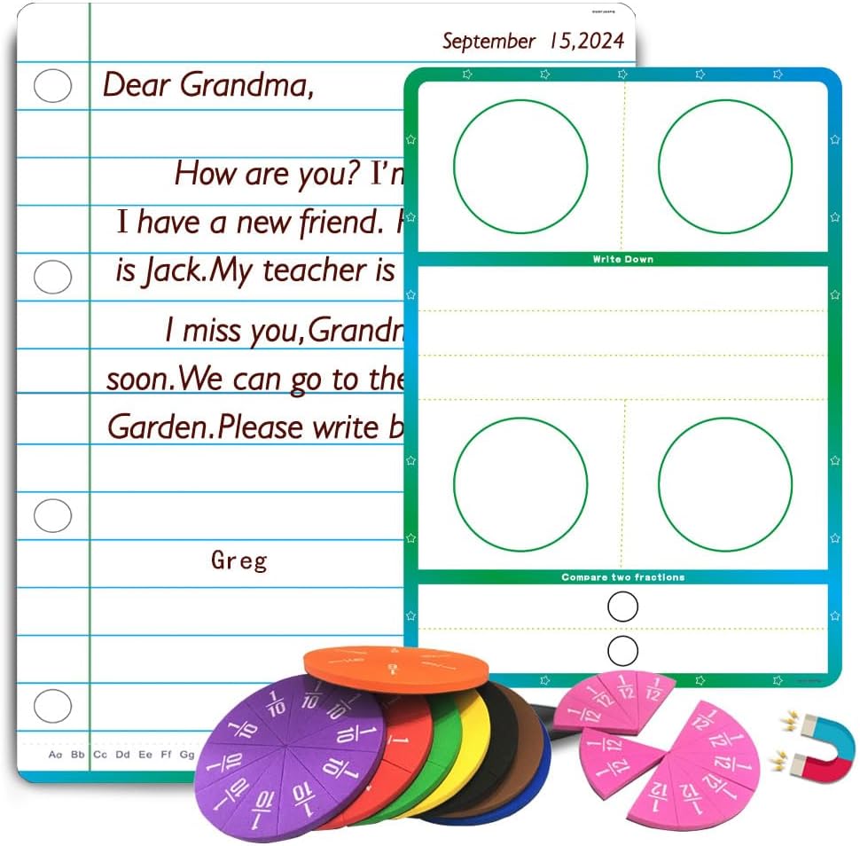 Giant 23.3x16.5inch Magnetic Notebook Lined Paper for Whiteboard, Fraction Circles,Notebook Paper for Classroom Dry Erase Handwriting Chart Kids for Teachers
