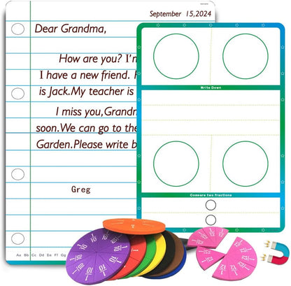 Giant 23.3x16.5inch Magnetic Notebook Lined Paper for Whiteboard, Fraction Circles,Notebook Paper for Classroom Dry Erase Handwriting Chart Kids for Teachers