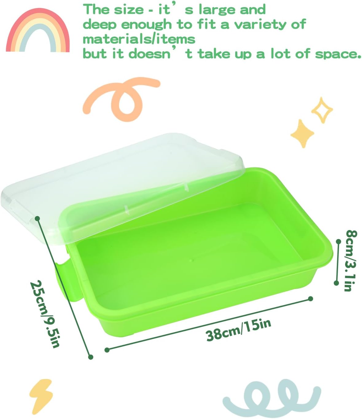 Sensory Bin Sand Tray with Lid for Toddlers 2 Pcs 15in Portable Sandbox Toy Large Plastic Tray for Kids 3 4 5 6 Fill with Sand, Water, Beads, and More (Green+Blue)