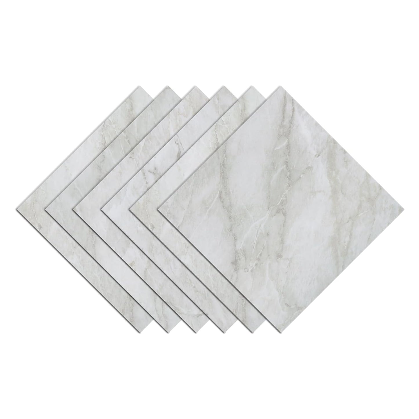 Wallercity White Marble Peel and Stick Vinyl Floor Tiles 6-Pack 12x12 Inches Self Adhesive Waterproof Flooring Planks for Bathroom Kitchen Bedrooms Stick on Floor Tiles Laminate Sheets Vinyl Flooring