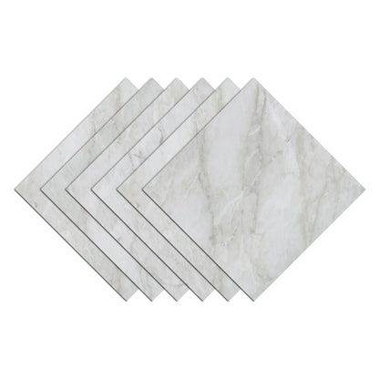 Wallercity White Marble Peel and Stick Vinyl Floor Tiles 6-Pack 12x12 Inches Self Adhesive Waterproof Flooring Planks for Bathroom Kitchen Bedrooms Stick on Floor Tiles Laminate Sheets Vinyl Flooring