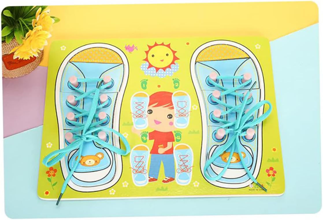 Shoe Tying Teaching Kit 1PC Kids Wood Shoe Lace Lacing Sneaker Board Learn to Tie A Shoe Practice Fine Motor Skills for Kids Ages 3 and Up(Blue)