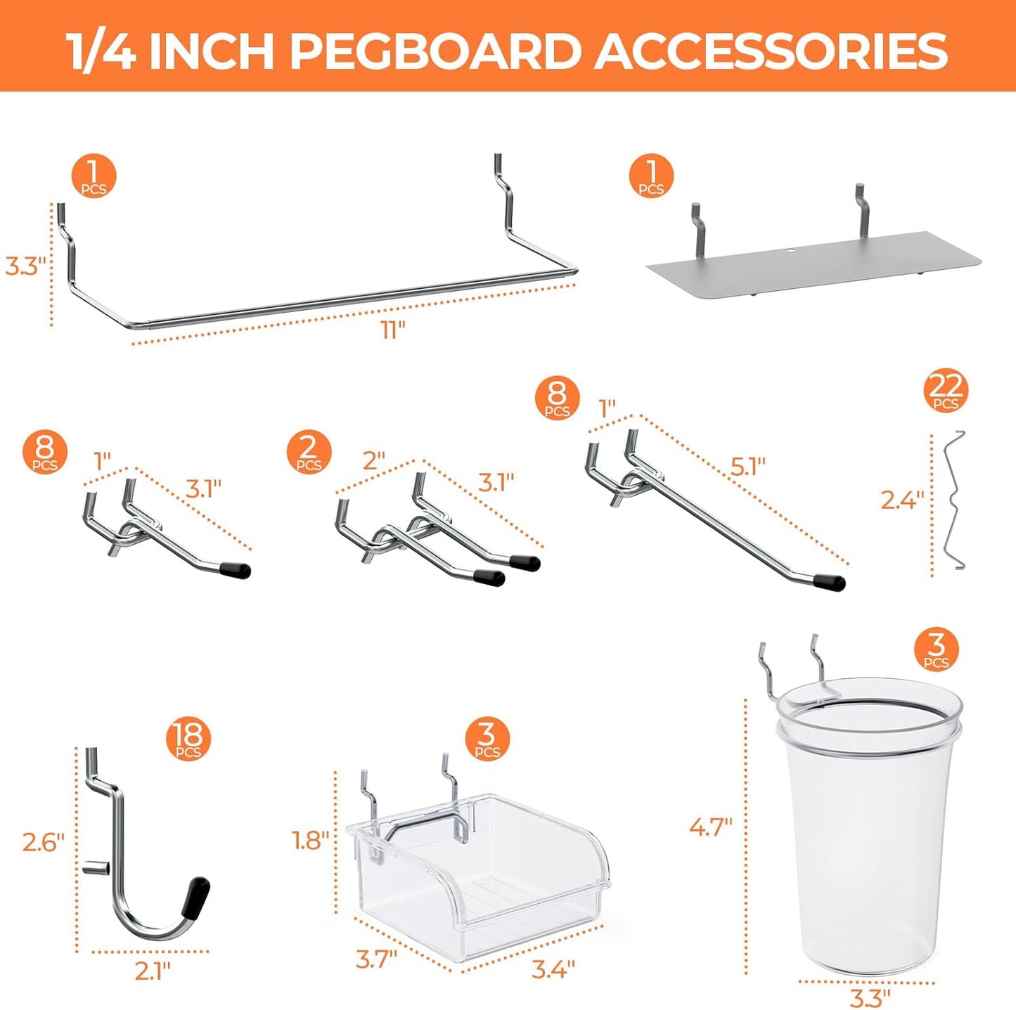 INCLY 70PCS Metal Peg Board Kit with 1/4" Pegboard Accessories, 4 Pack White Pegboard Panels, Bins, Cups and Peg Board Hooks, Paper Towel Holder, Pegboard Wall Organizer for Craft Room, Office, Sewing