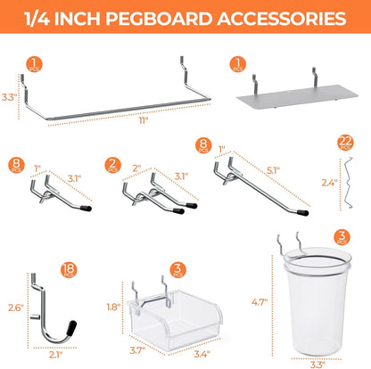 INCLY 70PCS Metal Peg Board Kit with 1/4" Pegboard Accessories, 4 Pack White Pegboard Panels, Bins, Cups and Peg Board Hooks, Paper Towel Holder, Pegboard Wall Organizer for Craft Room, Office, Sewing