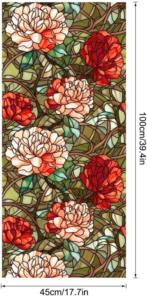 JOONOR Privacy Window Film Stained Glass Window Sticker Non-Adhesive Frosted Glass Film Decorative Magnolia Flower Pattern Static Cling Decals for Home UV Blocking/Heat Insulation 17.7 x 39.4 Inch