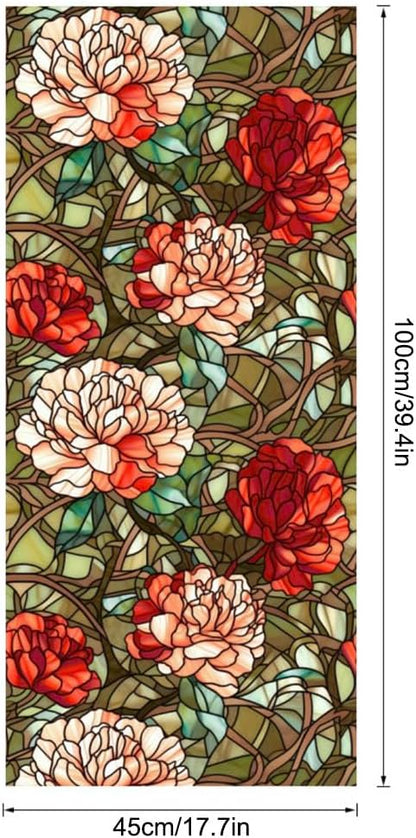 JOONOR Privacy Window Film Stained Glass Window Sticker Non-Adhesive Frosted Glass Film Decorative Magnolia Flower Pattern Static Cling Decals for Home UV Blocking/Heat Insulation 17.7 x 39.4 Inch