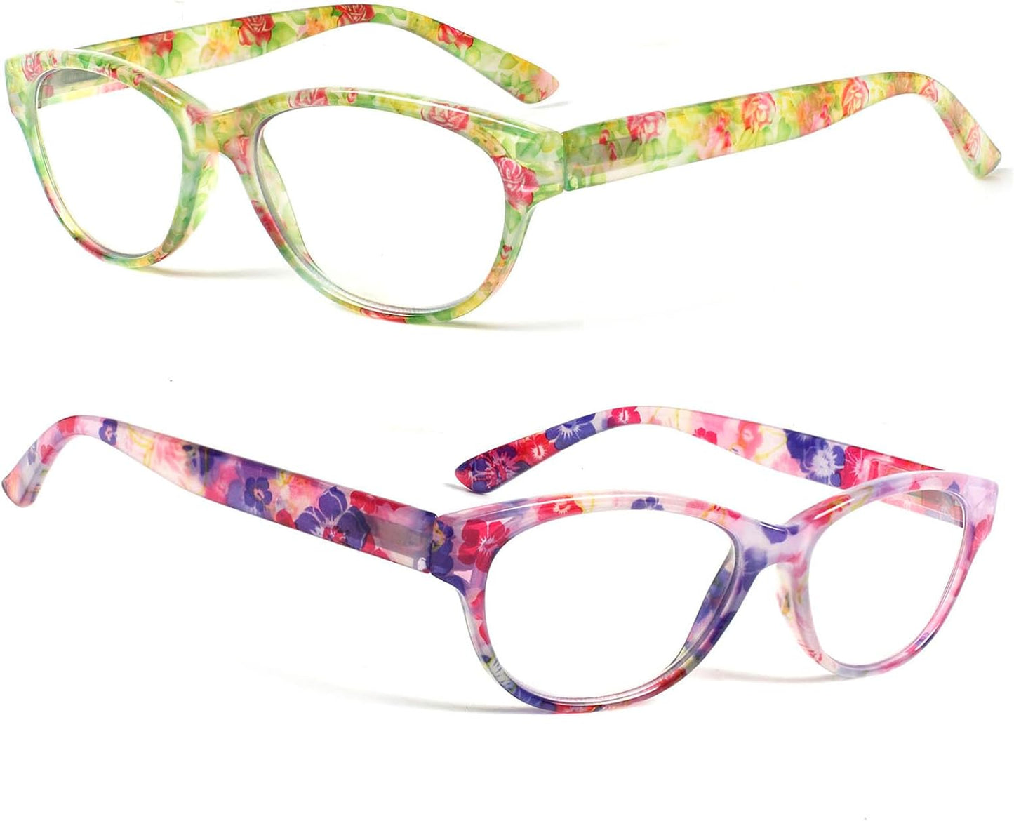 SIGVAN Ladies Cat Eye Reading Glasses 5 Pairs Blue Light Blocking Spring Hinge Fashion Pattern Print Readers for Women