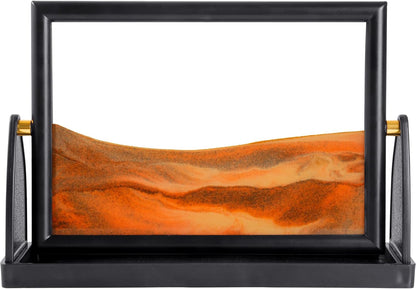 BOLGRLONG Moving Sand Art Liquid Motion 3D Dynamic Mountains Sandscape Painting, Square Glass Sands Painting with Easy-Flip Stand, Sensory Relaxing Decor for Home and Office (9") (Black)