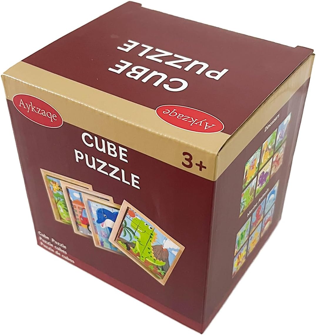 24 Jigsaw Puzzle Designs Cube Wooden Puzzles with Storage Tray,Toddler Kids Puzzles Ages 3 4 5 6,Educational Learning Montessori Toys for 3 4 5 Year Old