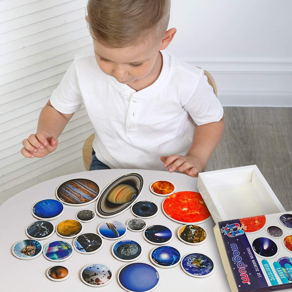 Solar System Fridge Magnets for Kids - Magdum - 22 Realistic Space Magnets for Toddlers - Real Refrigerator Magnets - Planets for Kids – Magnetic Universe - Science Toys for Children - Astronomy Gifts