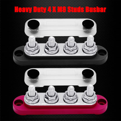 2 x #10 (M5) Studs Power Distribution Block with 5 x #8 (M4) Screws, Ampper 4.2" Bus Bar 12V Power Distribution Terminal Block Battery Busbar for Car Audio Solar (Red & Black)