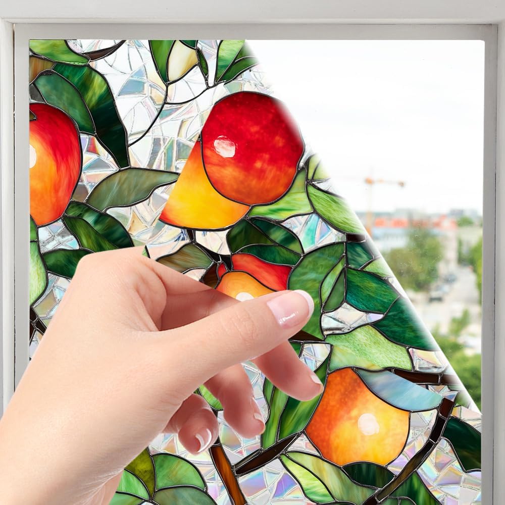 Flower Stained Glass Window Film Decorative Static Cling Stickers Sun Blocking Privacy Decals for Home Car White Lily