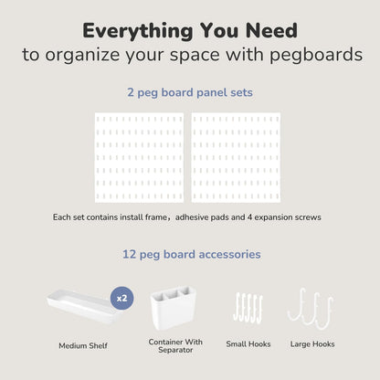 Keepo Peg Board Wall Organizer – Plastic Pegboard Panels, Modular Peg Board Storage System for Home Office, Craft Room, Gaming Setup (White, 33″×22″)