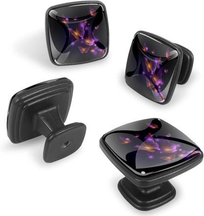 4 Pack Cabinet Knobs Drawer Pulls, 30mm Round ABS Glass Drawer Hardware Growing Purple Butterflies Cabinet Handles with Screws for Dressers Kitchens Cupboard