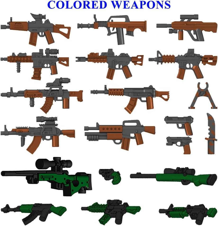 390+ Pcs Military Weapon Pack Building Blocks Toys Army Weapon Set Soldier Gear Set SWAT Accessories Kits, Camouflage Helmet Tactical Vest Shields Gatling, Compatible with Major Minifigure