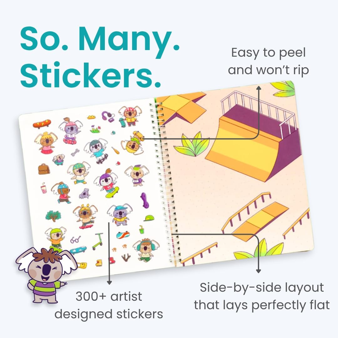 Animals Habitat 500+ Kids Sticker Book by Cupkin Toddler Airplane Travel Activity Coloring and Sticker Book, Road Trip Essentials, 12 Coloring Pages + 12 Scenes for Ages 2–8 Years - Colors B