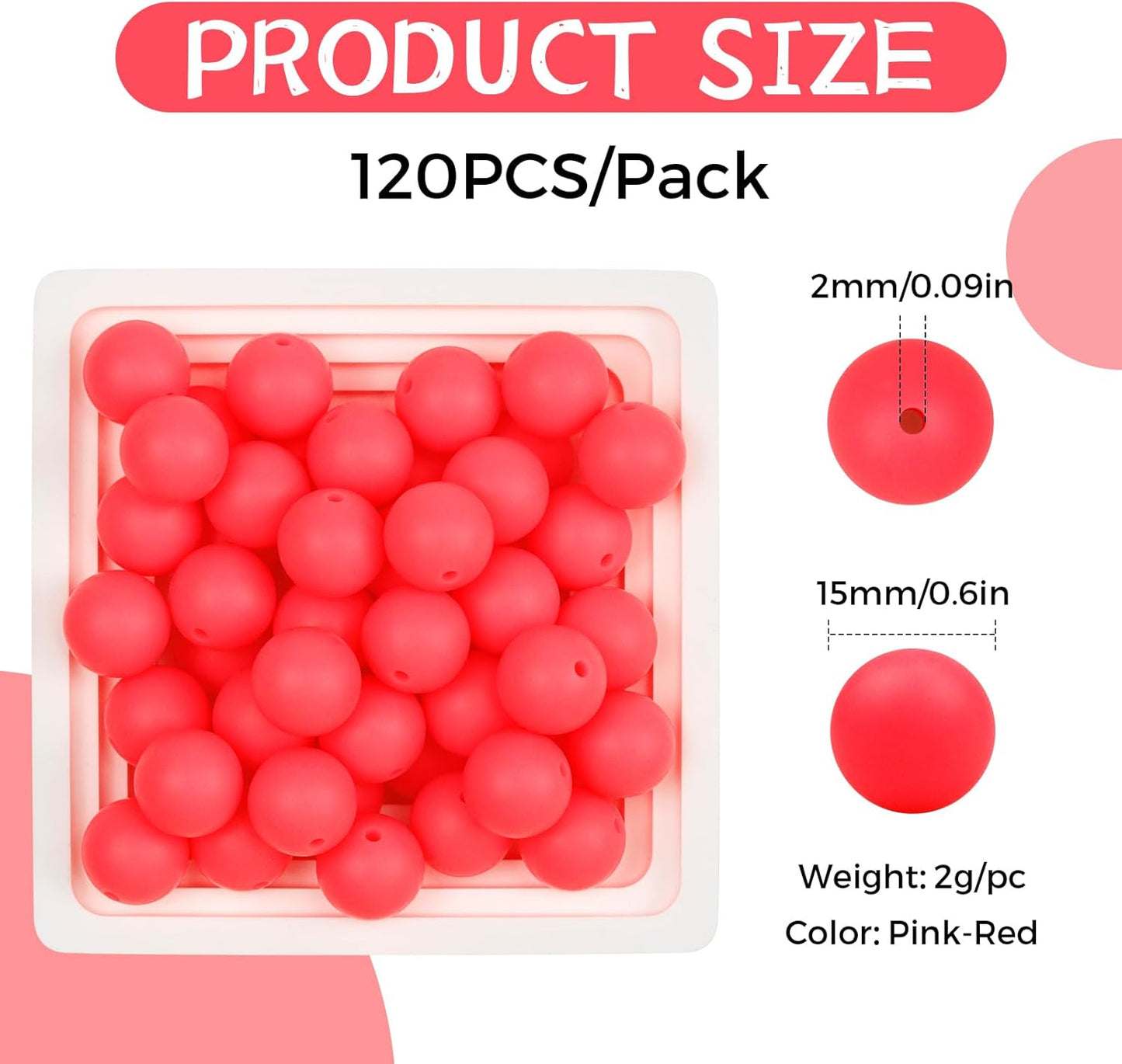 120PCS FIVEIZERO Silicone Beads for Keychain Making, 15mm Glacier Gray Round Silicone Rubber Focal Beads Bulk for DIY Crafts, Bracelets, Necklaces, and Pens