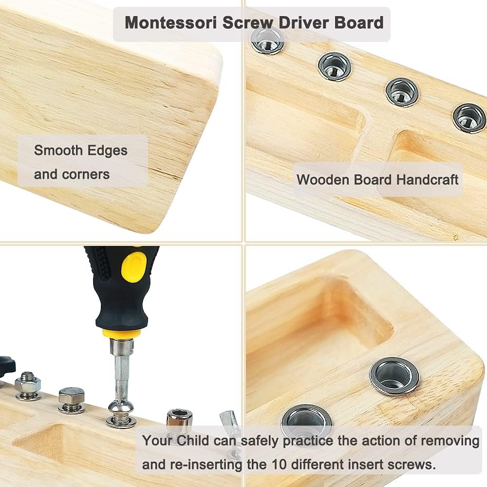 14 Pcs Kids Montessori Screwdriver Board Set, Wooden Screw Driver Activities Tools Montessori Toys for 3 4 5 Year Old, Basic Skills Educational Sensory Learning Toy for Kids Toddlers Preschool
