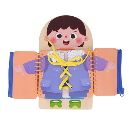 Learning to Dress Board Wooden Early Learning Basic Life Skills Practice Board Multifunction Dress Learning Boards for Toddlers Basswood