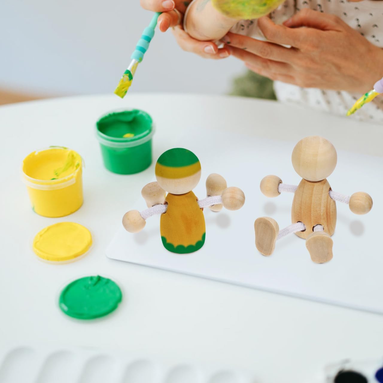 Tofficu 4pcs Unfinished Wooden Peg Dolls for Painting DIY Craft Peg People Figures for Teens Mini Natural Wood Figurines for Arts and Crafts Projects