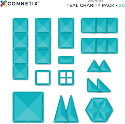 CONNETIX Magnetic Tiles Charity Edition Teal Pack, 20 Pieces