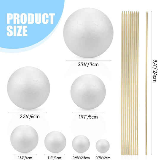 24PCS Solar System Model Foam Ball Project Kit, Planet Model Crafts Includes 14 Sized Polystyrene Spheres Balls, 9.5" Bamboo Sticks for School Science Projects