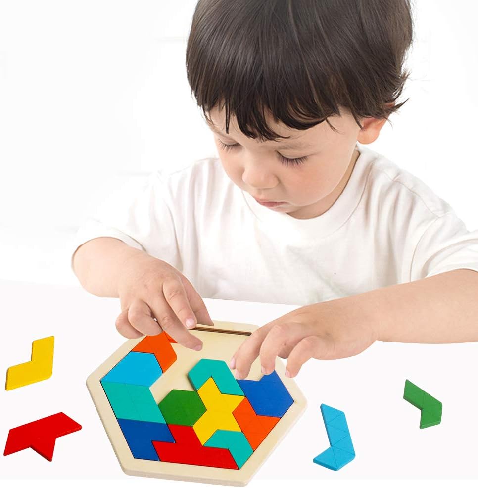 Skrtuan 5 Pack Wooden Puzzles Set - STEM Montessori Educational Board Games and Logic Traning Brain Teaser Geometric Shapes Tangram Puzzle Games for Kids Ages 3+