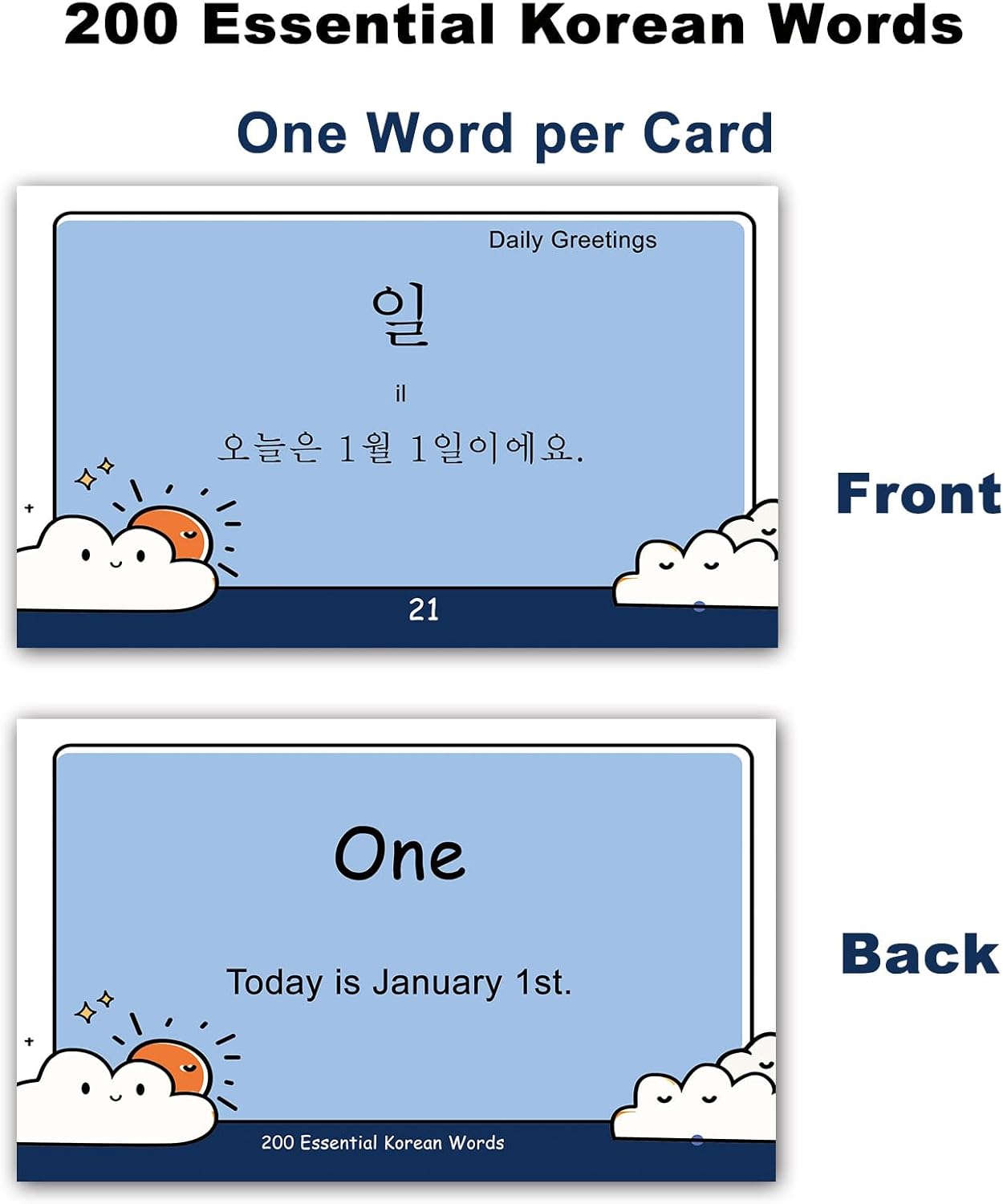 200 Essential Korean Words Vocabulary Flash Cards Flashcard for Beginners Adults | Learn Korean for Beginners Adult