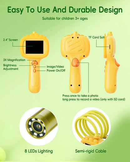 Borescope Camera with Light for Kids, Ashfly STEM Science Educational Toy for 3 4 5 6 7 8 Years Old Boys & Girls, 2.4" Screen Snake Scope Camera for Birthday Outdoor Camping Nature Exploration-Green