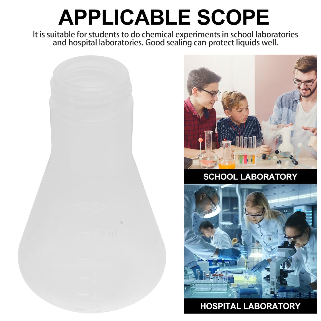 Hemobllo 10-Pack 50ml Plastic Erlenmeyer Flask Set with Screw Caps, BPA-Free PP Graduated Conical Flasks for Lab Experiment, Science Theme Party Favors, Potion Bottles for Liquor & Drinks, Leak-Proof