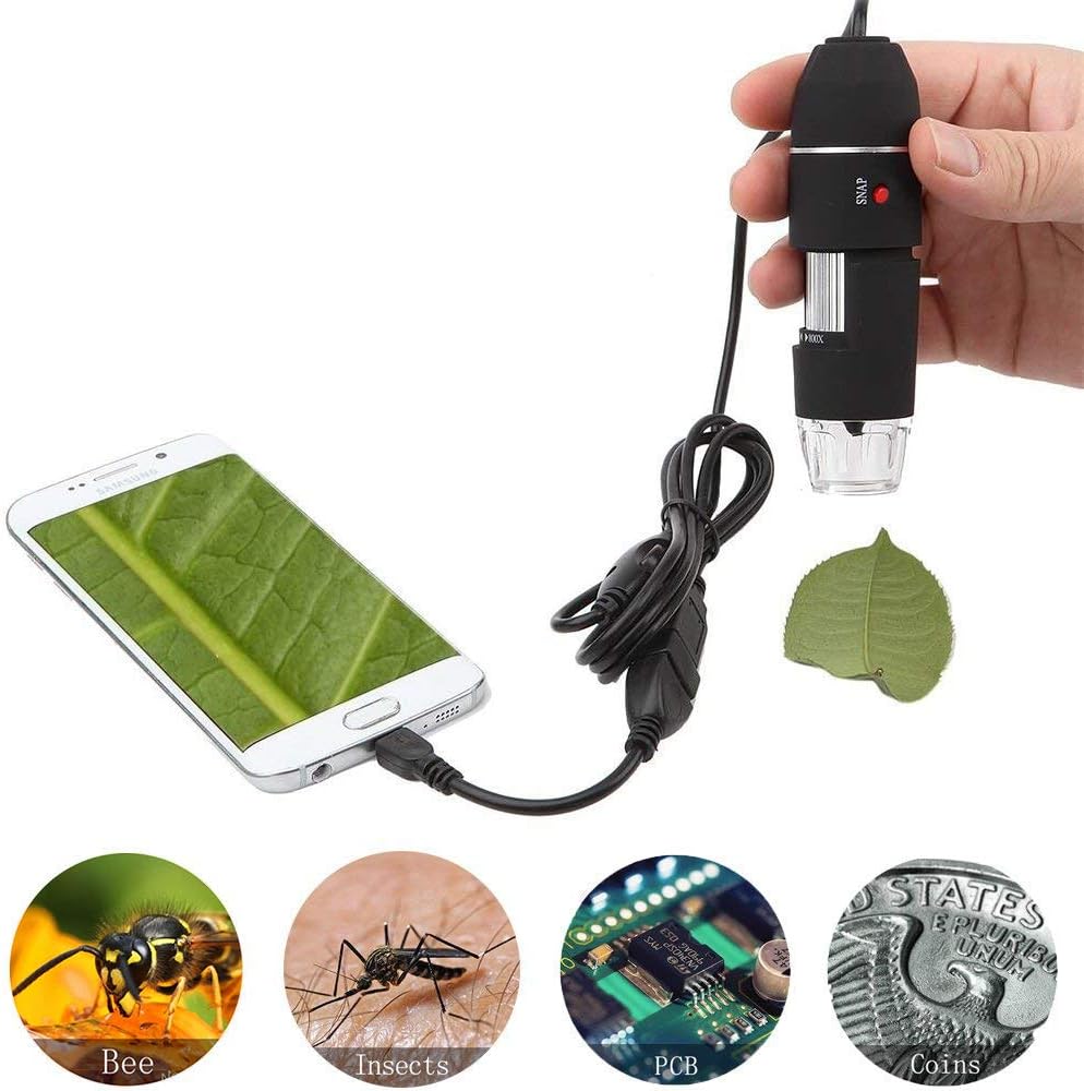Jiusion Original 40-1000X USB Microscope with Portable Carrying Case, Digital Magnification Endoscope Camera 8 LEDs Metal Base for Android Phone and Tablet, Windows Mac Linux Chrome