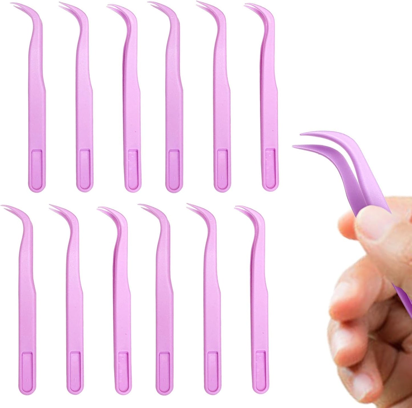 12 Pack 4.5 inches Plastic Tweezers for Kids Crafts for DIY Jewelry Making, beads bracelets, Baking Decoration, Reptile Feeding, Disposable Eyelashes Stickers Tweezers Bulk