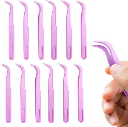 12 Pack 4.5 inches Plastic Tweezers for Kids Crafts for DIY Jewelry Making, beads bracelets, Baking Decoration, Reptile Feeding, Disposable Eyelashes Stickers Tweezers Bulk