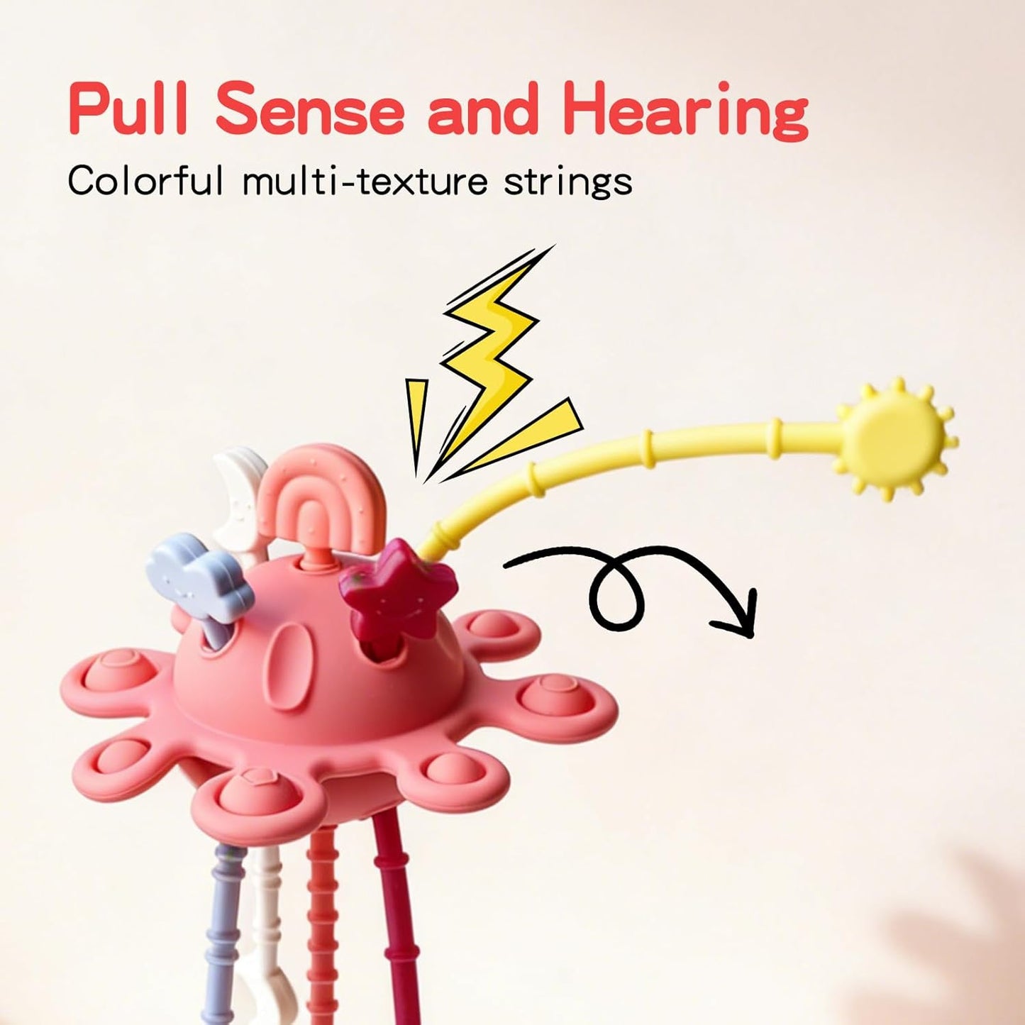 Food Grade Silicone Pull String Baby Toy, Montessori Pull String Sensory Toy for 18 Months Babies Teething Toys (Navy Blue)