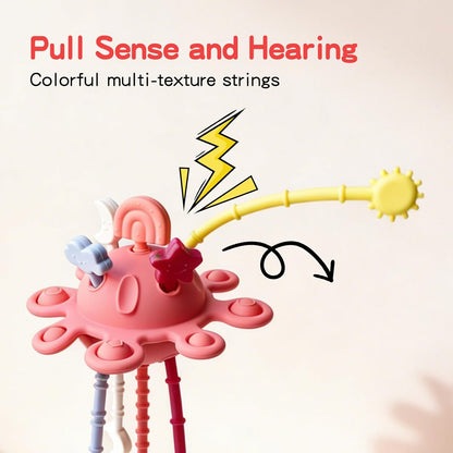 Food Grade Silicone Pull String Baby Toy, Montessori Pull String Sensory Toy for 18 Months Babies Teething Toys (Navy Blue)
